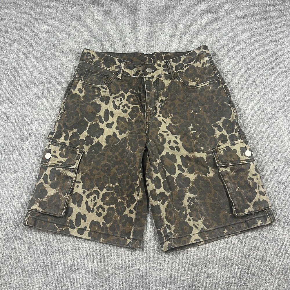 Manfinity Cargo Shorts Mens‎ XS Multi Leopard Print Cotton Hammer Loop Workwear